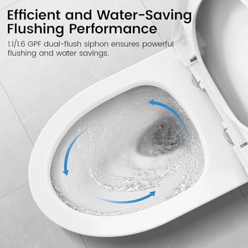 Compact ADA Toilet, 12" Rough-in Elongated One-Piece Toilet with Quick Release & Soft Close Toilet Seat, 1.1/1.6 GPF Dual Flush Water-Saving White, aMJ-T138