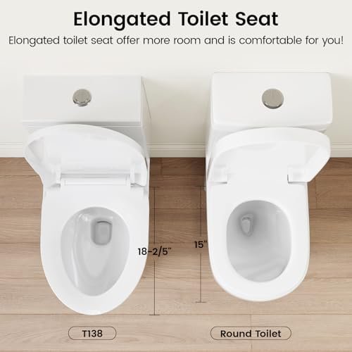 Compact ADA Toilet, 12" Rough-in Elongated One-Piece Toilet with Quick Release & Soft Close Toilet Seat, 1.1/1.6 GPF Dual Flush Water-Saving White, aMJ-T138