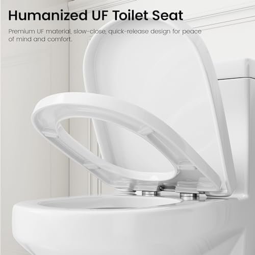 Compact One Piece Toilet for Bathroom, Space-Saving Powerful Dual Flush Round Small Toilets, Average 1.28 GPF, Skirted Design with Upgraded UF Quiet & Soft Close Seat (12" Rough-in Toilet)