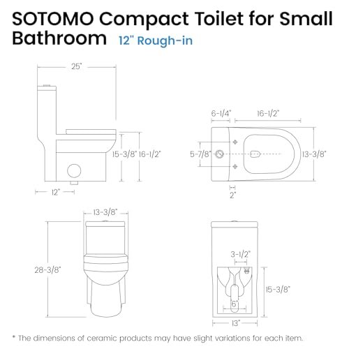 Compact One Piece Toilet for Bathroom, Space-Saving Powerful Dual Flush Round Small Toilets, Average 1.28 GPF, Skirted Design with Upgraded UF Quiet & Soft Close Seat (12" Rough-in Toilet)