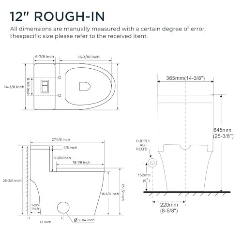 Compact One Piece Toilet with Quiet Soft Close Seat, Elongated Dual Flush 1.1/1.6GPF Standard Modern Toilet with Comfortable Seat Height, Easy-Clean Skirted Design, 12" Rough-In (White)