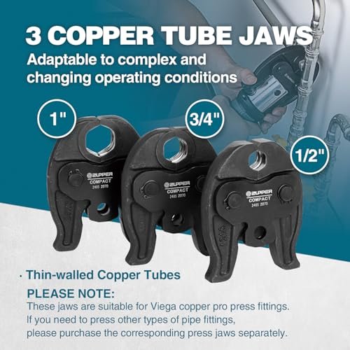 Compact Pro Press Tool kit with 1/2", 3/4", 1" Copper Pro Press Jaws, 2pcs Battery, Fast Charger & Carrying Case