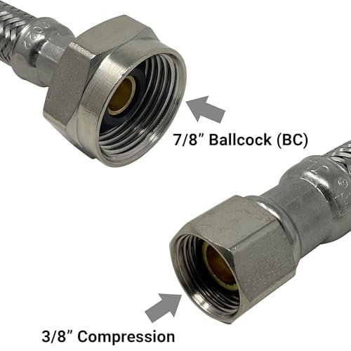 Complete Toilet Set Valve 1/2 in. NOM Inlet x 3/8 in. OD Compression Outlet Angle Shut Off + Escutcheon Plate + 12" Long Stainless Steel Braided Brass Nut Water Supply Line