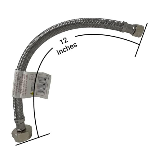 Complete Toilet Set Valve 1/2 in. NOM Inlet x 3/8 in. OD Compression Outlet Angle Shut Off + Escutcheon Plate + 12" Long Stainless Steel Braided Brass Nut Water Supply Line