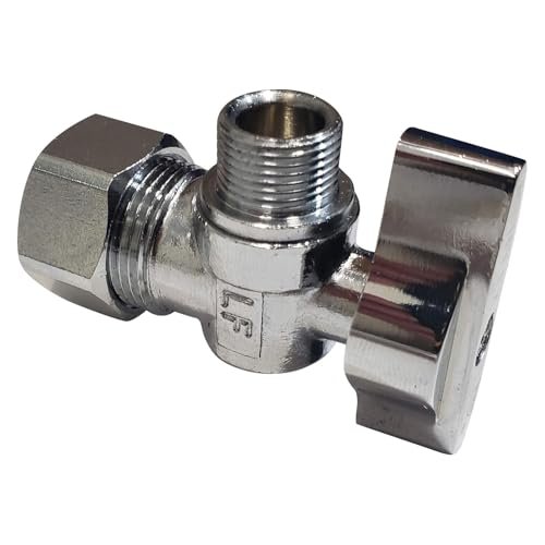 Complete Toilet Set Valve 1/2 in. NOM Inlet x 3/8 in. OD Compression Outlet Angle Shut Off + Escutcheon Plate + 12" Long Stainless Steel Braided Brass Nut Water Supply Line
