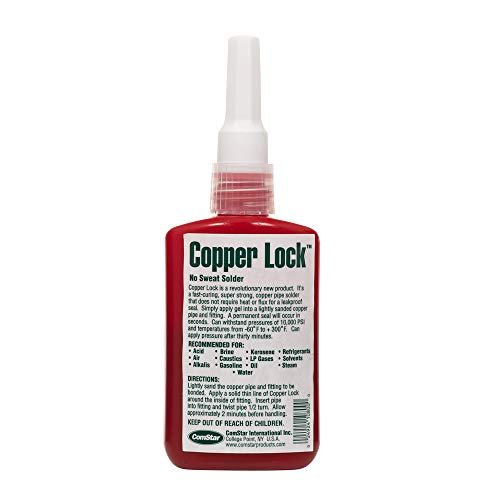 ComStar Copper Lock, No Heat Solder for Copper & Brass Pipes, Instant Leak-Proof Seal Up to 500 PSI, Handles All Refrigerants, Withstands -60°F to 300°F, 2 oz Bonding Solution for HVAC (10-800)