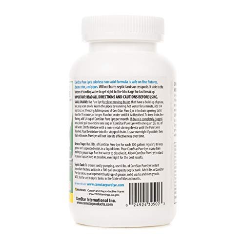 ComStar Pure Lye | 99% Pure Sodium Hydroxide Beads | Eco-Friendly, Industrial Strength, Biodegradable Drain Opener | Safe on Fixtures | Static-Free, Unique Beads for Soap Making | 1 lb. (30-500)