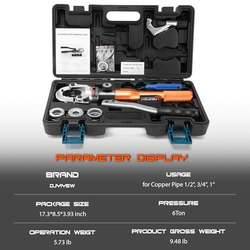Copper Pipe Crimping Tool - with 1/2", 3/4", 1" Jaws, Copper Tube Fittings Hydraulic Pipe Crimping Tool for Pro Press, Viega Copper Pipe Fittings