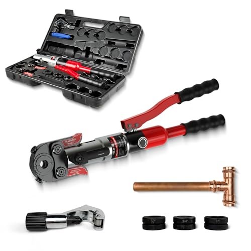 Copper Pipe Press Hydraulic Crimping Tool, 50% Faster Pro Press Copper Crimper, Propress Tool with 1/2" 3/4" 1" Dies, Include Pipe Cutter and Deburring Tool, Upgrade Plumbing Tools