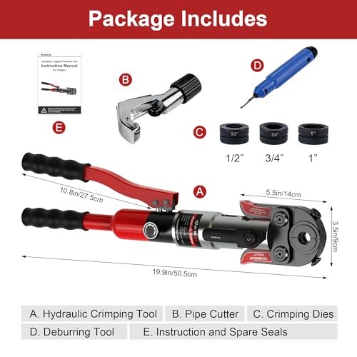 Copper Pipe Press Hydraulic Crimping Tool, 50% Faster Pro Press Copper Crimper, Propress Tool with 1/2" 3/4" 1" Dies, Include Pipe Cutter and Deburring Tool, Upgrade Plumbing Tools