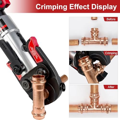 Copper Pipe Press Hydraulic Crimping Tool, 50% Faster Pro Press Copper Crimper, Propress Tool with 1/2" 3/4" 1" Dies, Include Pipe Cutter and Deburring Tool, Upgrade Plumbing Tools
