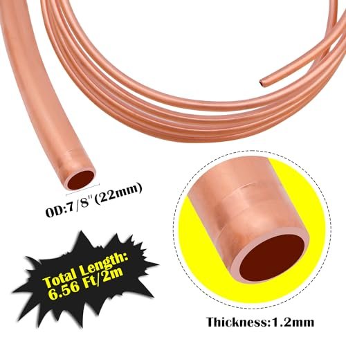 Copper Tubing,7/8" OD x 6.56 Ft Refrigeration Copper Tubing for DIY Handicrafts, Jewelry, Crafts and Industry.