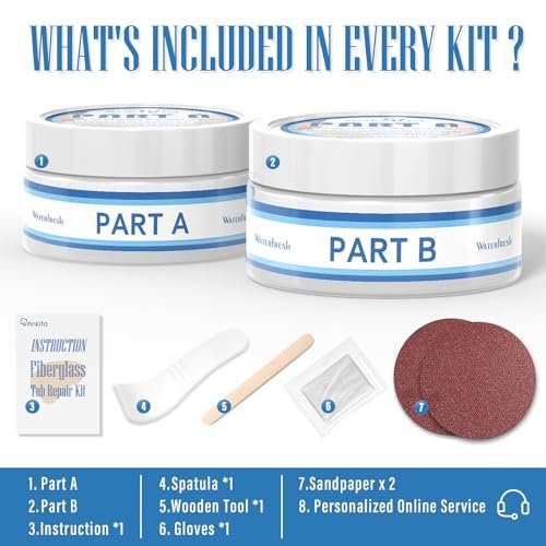 Cracked Porcelain Sink Repair Kit White, High-Gloss Porcelain Repair Kit White, Porcelain Chip Fix for Sinks, Tiles on Enamel, Acrylic, Fiberglass, Ceramic, Shower Kit & Tray