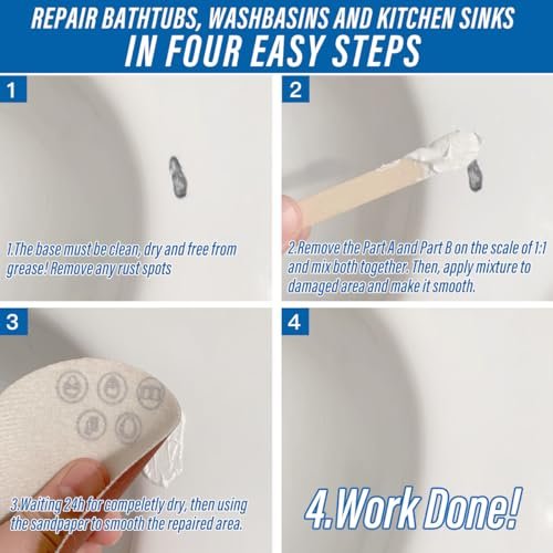 Cracked Porcelain Sink Repair Kit White, High-Gloss Porcelain Repair Kit White, Porcelain Chip Fix for Sinks, Tiles on Enamel, Acrylic, Fiberglass, Ceramic, Shower Kit & Tray