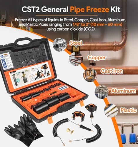 CST2 General Cold-Shot Pipe Freeze Kit - Upgraded CO2 Water Pipe Plumbing Line Freezing Repair Kit from 1/8" to 2" for Copper Steel Aluminum Cast Iron