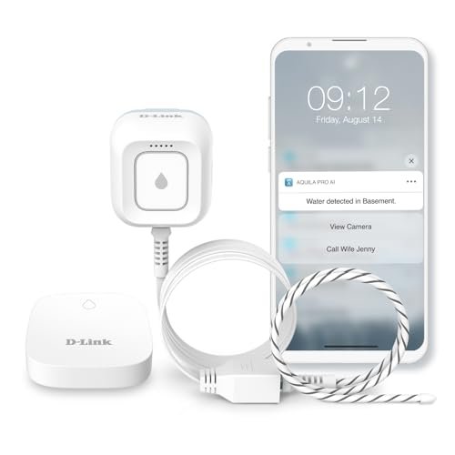 D-Link Next-Gen WiFi Water Leak Detector Starter Kit with 2 sensors—Loud 100 dB Sound Alarm—App Alert—LED Strobe Light—No Hub Required—Works with Google—1000ft Ultra-Long Range—Expandable (SW-A11KT)