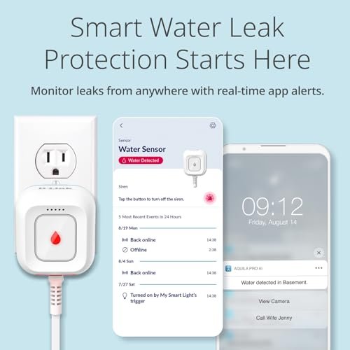 D-Link Next-Gen WiFi Water Leak Detector Starter Kit with 2 sensors—Loud 100 dB Sound Alarm—App Alert—LED Strobe Light—No Hub Required—Works with Google—1000ft Ultra-Long Range—Expandable (SW-A11KT)