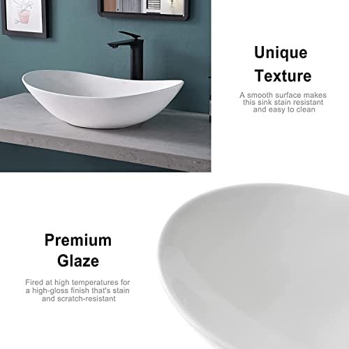 Davivy 24'' X 13.8'' Large Oval Vessel Sink with Pop Up Drain,Bathroom Vessel Sinks,Bathroom Sinks Above Counter,White Vessel Sink,Ceramic Vessel Sink,Oval Sink Bowls for Bathroom (Large)