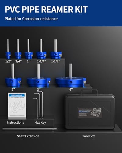DAYDOOR PVC Pipe Reamer Kit, PVC Fitting Saver Contains 1/2'', 3/4'', 1'', 1 1/4'', 1 1/2'', 2'', 3'', 4'', Fit into Standard 1/2" Drill, for Use with Sch. 40 PVC, CPVC or ABS Fittings-8PCS