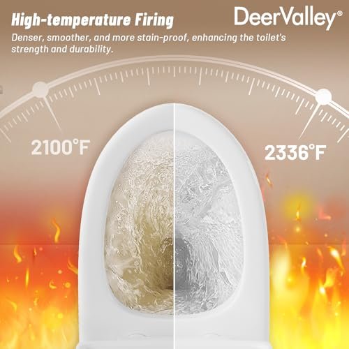 Deer Valley One Piece Toilet for Bathroom, MAP 1000g, Dual Flush 1.1/1.6 GPF, Modern Elongated Toilet with Comfort Height Soft Closing Seat, High-Efficiency & Space-Saving,12" Rough in, F52508PLUS