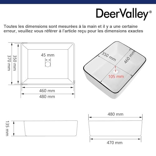 DeerValley 19" x 15" Bathroom Sink, Bathroom Vessel Sink Rectangular Above Counter Vessel Sinks, White Body Black Trim Vessel Sink, Porcelain Ceramic Vessel Vanity Sink Art Basin, DV-1V0002
