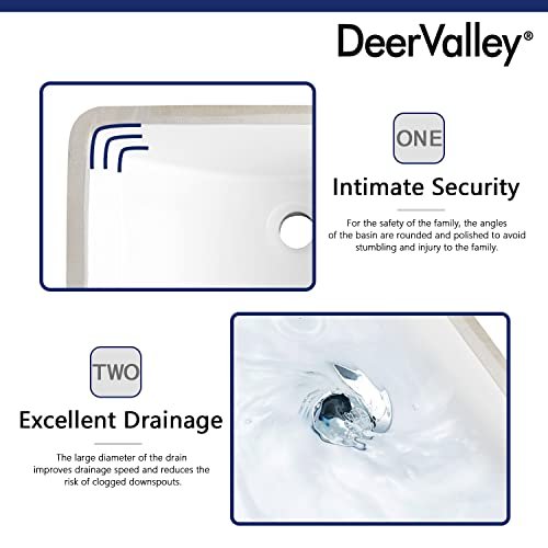 DeerValley DV-1U101 Ally Undermount Bathroom Sink Rectangular, 21'' x 15'' Vessel Sink Rectrangle Undermount Bathroom Sink White Ceramic Lavatory Vanity Vessel Sink with Overflow