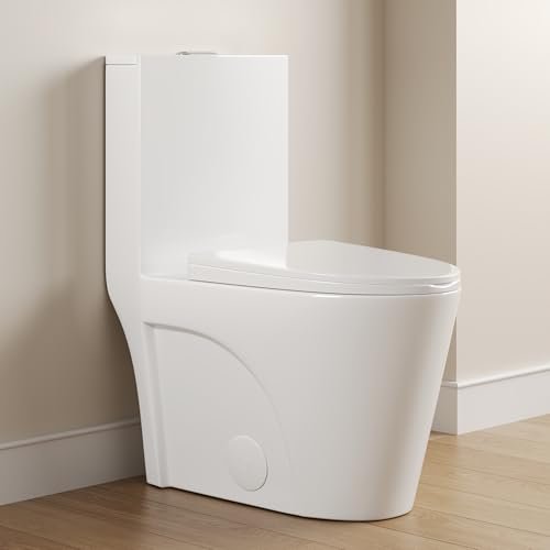 DeerValley Elongated One Piece Toilet for Bathrooms with Comfort Seat Height 17", Power Flush Toilet Bowl 1.1/1.6 GPF and 12'' Rough-In, 2102-1F01