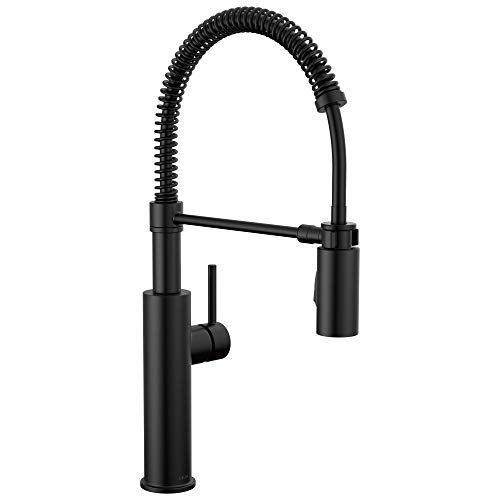 Delta Antoni Pro Style Commercial Kitchen Faucet with Pull Down Sprayer, Single Hole Matte Black Kitchen Sink Faucet, Single Handle, Matte Black 18803-BL-DST