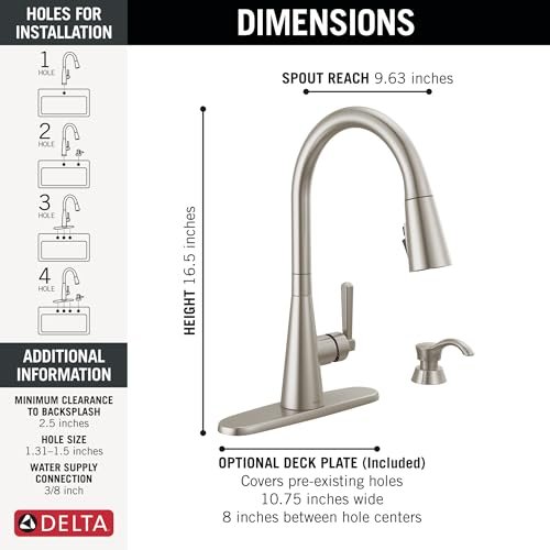 Delta Boyd Brushed Nickel Kitchen Faucet with Pull Down Sprayer and Soap Dispenser, Modern Single Hole Kitchen Sink Faucet, Single Handle, SpotShield Stainless 19893Z-SPSD-DST