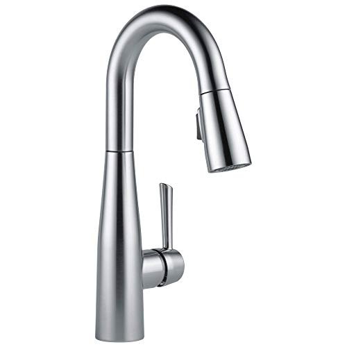 Delta Essa Brushed Nickel Bar Sink Faucet with Pull Down Sprayer, Modern Single Hole Prep Sink Faucet, Single Handle, Arctic Stainless 9913-AR-DST
