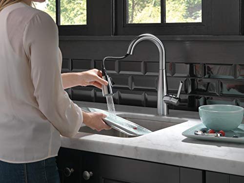 Delta Essa Brushed Nickel Bar Sink Faucet with Pull Down Sprayer, Modern Single Hole Prep Sink Faucet, Single Handle, Arctic Stainless 9913-AR-DST