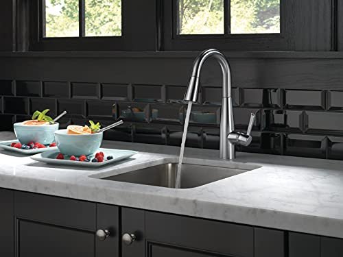 Delta Essa Brushed Nickel Bar Sink Faucet with Pull Down Sprayer, Modern Single Hole Prep Sink Faucet, Single Handle, Arctic Stainless 9913-AR-DST