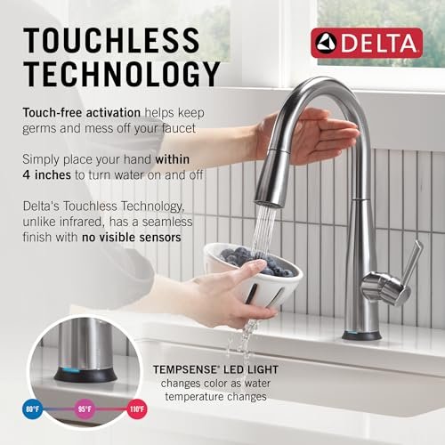 Delta Essa Touchless Kitchen Faucet with Touch Technology, Brushed Nickel Kitchen Sink Faucet with Pull Down Sprayer, Single Hole, Arctic Stainless 9113TL-AR-DST
