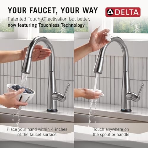 Delta Essa Touchless Kitchen Faucet with Touch Technology, Brushed Nickel Kitchen Sink Faucet with Pull Down Sprayer, Single Hole, Arctic Stainless 9113TL-AR-DST