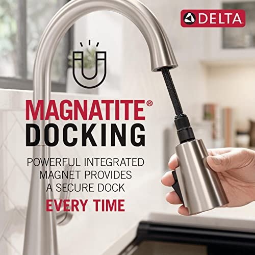 Delta Essa Touchless Kitchen Faucet with Touch Technology, Brushed Nickel Kitchen Sink Faucet with Pull Down Sprayer, Single Hole, Arctic Stainless 9113TL-AR-DST
