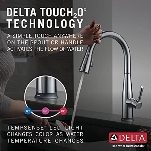 Delta Faucet Essa VoiceIQ Touchless Kitchen Faucet with Pull Down Sprayer, Smart Faucet, Alexa and Google Assistant Voice Activated, Kitchen Sink Faucet, Arctic Stainless 9113TV-AR-DST