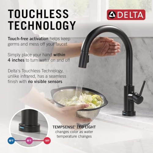 Delta Faucet Trinsic VoiceIQ Touch Kitchen Faucet with Touchless Technology, Black Kitchen Faucet, Smart Faucet, Alexa and Google Assistant Voice Activated, Matte Black 9159TLV-BL-DST