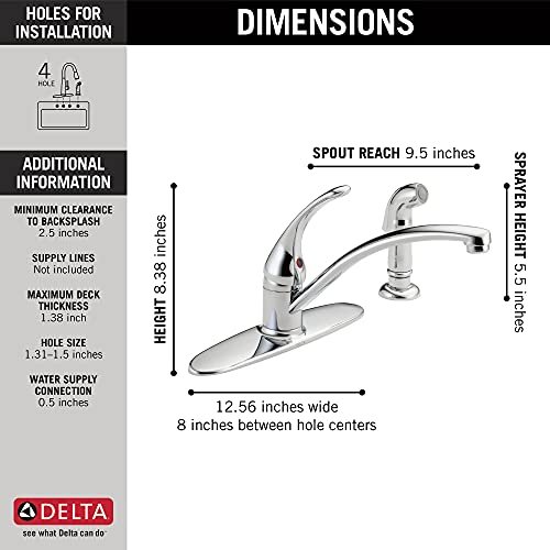 Delta Foundations Chrome Kitchen Faucet with Side Sprayer, Contemporary 4 Hole Kitchen Sink Faucet, Single Handle, Chrome B4410LF