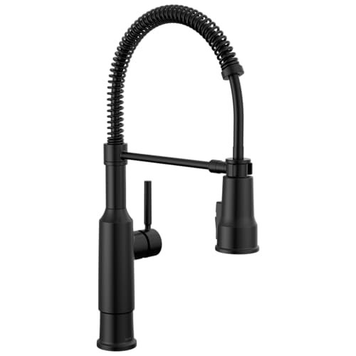 Delta Theodora Pro Style Commercial Kitchen Faucet with Pull Down Sprayer, Single Hole Matte Black Kitchen Sink Faucet, Single Handle, Matte Black 18804Z-BL-DST