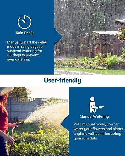 DEWENWILS Sprinkler Timer 4 Zone, Water Timer for Garden Hose with Rain Delay/Manual/AUTO Irrigation, Programmable Outdoor Faucet Hose Timer for Yard, Lawn