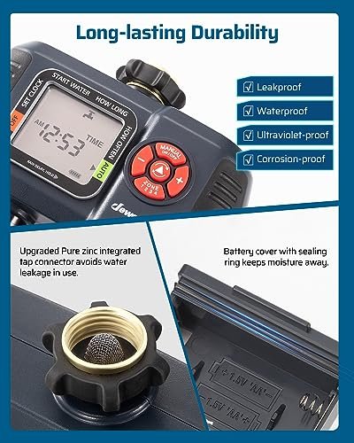 DEWENWILS Sprinkler Timer 4 Zone, Water Timer for Garden Hose with Rain Delay/Manual/AUTO Irrigation, Programmable Outdoor Faucet Hose Timer for Yard, Lawn