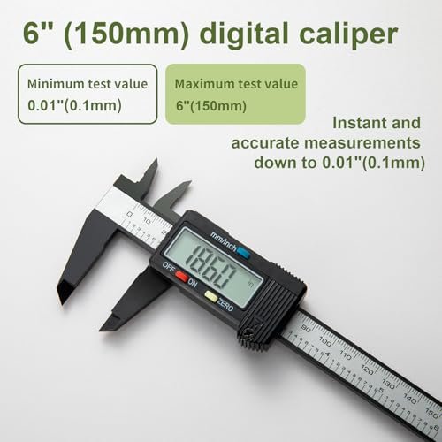Digital Caliper 0-6" Measuring Tool, Micrometer Caliper with Auto-Off Feature, Interchangeable Between inches and millimeters for Jewelry Measurement and 3D Printing