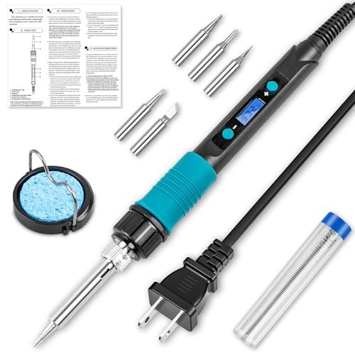 Digital Display Soldering Iron Kit 60W 110V - Adjustable Temp Control with Ceramic Heater, 9-in-1 Set Includes 5 Lead-Free Tips, Stand for Electronics Repair, PCB, DIY, Jewelry Making