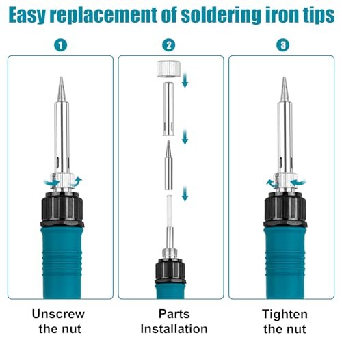 Digital Display Soldering Iron Kit 60W 110V - Adjustable Temp Control with Ceramic Heater, 9-in-1 Set Includes 5 Lead-Free Tips, Stand for Electronics Repair, PCB, DIY, Jewelry Making