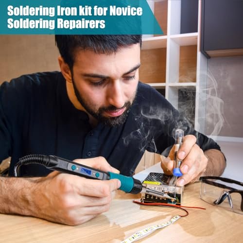 Digital Display Soldering Iron Kit 60W 110V - Adjustable Temp Control with Ceramic Heater, 9-in-1 Set Includes 5 Lead-Free Tips, Stand for Electronics Repair, PCB, DIY, Jewelry Making