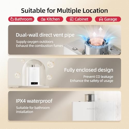 Direct Vent Tankless Water Heater Natural Gas, MIZUDO Max 7.9 GPM, 180,000 BTU, WiFi-Enabled, CSA Certified, Indoor Non-Condensing Instant Hot Water Heater for Residential Whole House, Gen 3