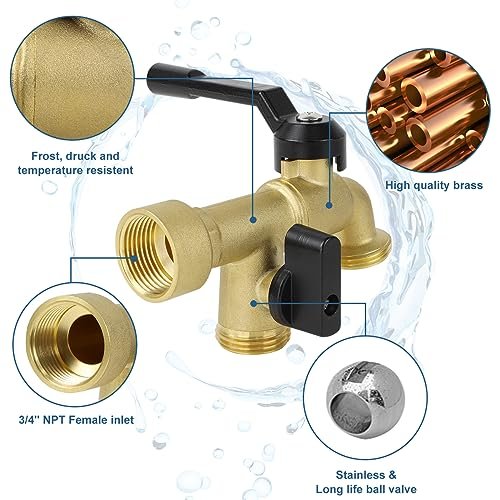 Double Outdoor Faucet, Outside Tap Garden Water Faucet Wall Mounted 3/4 inch NPT Female Inlet & Two Outlets, Frost-proof Brass Outside Spigot for Home Balcony Hose Connector (Copper 3/4" Female Inlet)