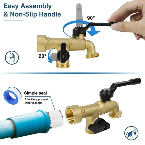 Double Outdoor Faucet, Outside Tap Garden Water Faucet Wall Mounted 3/4 inch NPT Female Inlet & Two Outlets, Frost-proof Brass Outside Spigot for Home Balcony Hose Connector (Copper 3/4" Female Inlet)