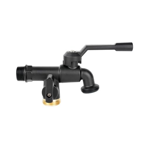 Double Outdoor Faucet,Outside Tap Garden Water Faucet,Wall Mouted 1/2 inch Inlet, with Dual 3/4 inch Outlet,One Into Two Frost-Proof Brass Outdoor Spigot,for Home Balcony Hose Connector