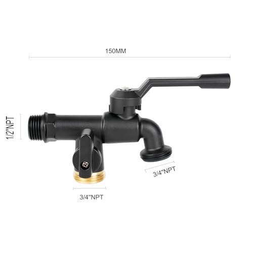 Double Outdoor Faucet,Outside Tap Garden Water Faucet,Wall Mouted 1/2 inch Inlet, with Dual 3/4 inch Outlet,One Into Two Frost-Proof Brass Outdoor Spigot,for Home Balcony Hose Connector